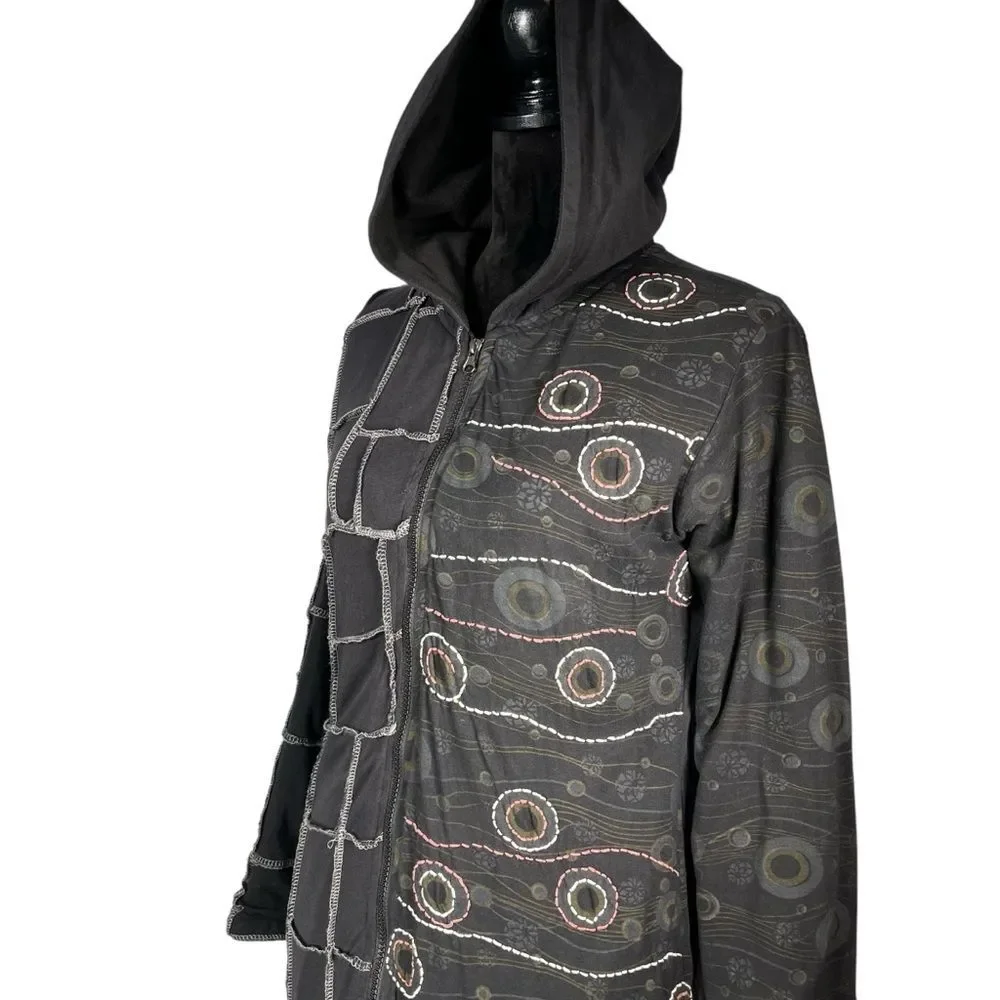 Windhorse Black Patchwork Jacket Whimsigoth Sweatshirt Zip Embroidered Hoodie